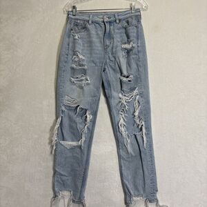American Eagle Mom Jeans Women's Size 4 Distressed High Rise Ripped Denim